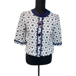 Jade by Melody Tam white and navy crop jacket